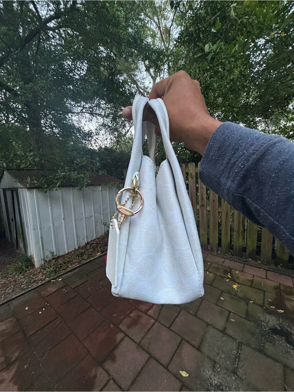 Coach White Shoulder Bag with Cherry Charm Chain